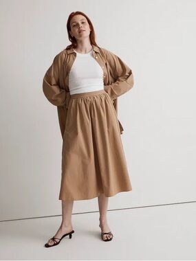 Madewell Skirt Womens Size XS Signature Poplin Side-Button Midi A-line Khaki